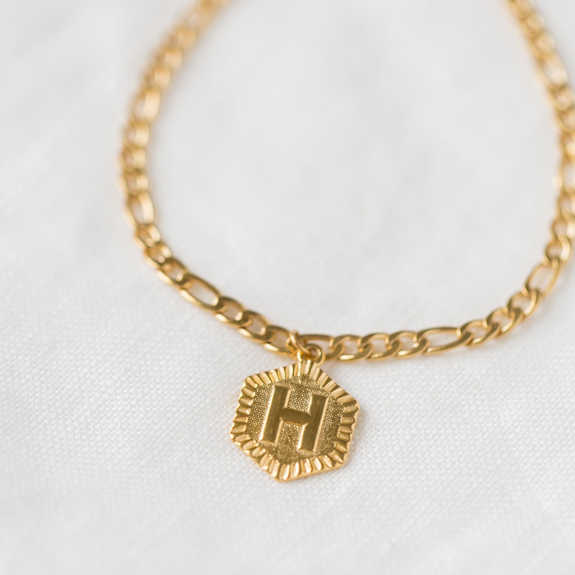 Myka Initial Birthstone Tag Anklet in Gold Plating
